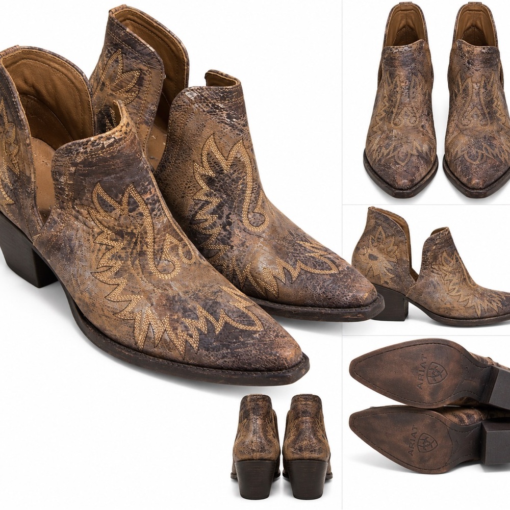 Ariat Women’s Western Cutout Ankle Boots Size 10 Brown Embroidered